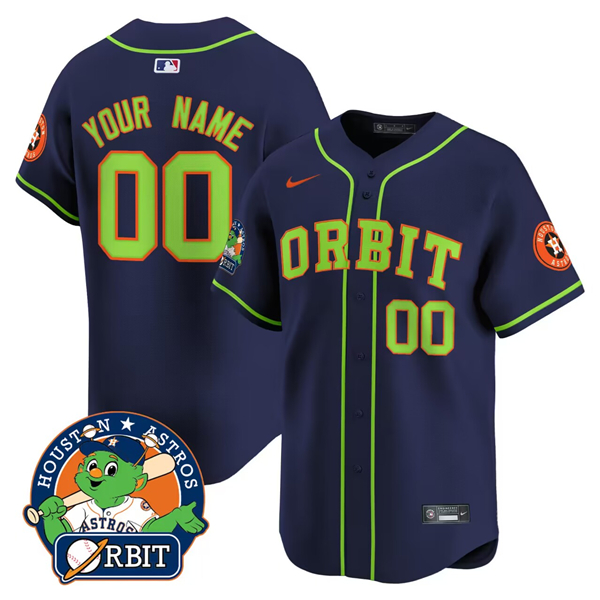 Men's Houston Astros ACTIVE PLAYER Custom Navy Orbit Patch Limited Stitched Baseball Jersey